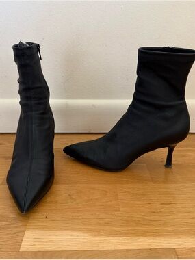 Rag & Bone Brea Black Stretch Leather Ankle Boots Booties - 36